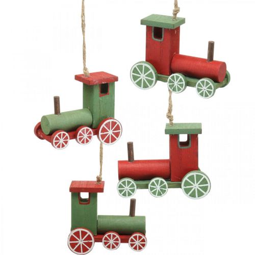 Article Locomotive décorations de sapin de Noël bois rouge, vert 8,5 × 4 × 7cm 4pcs