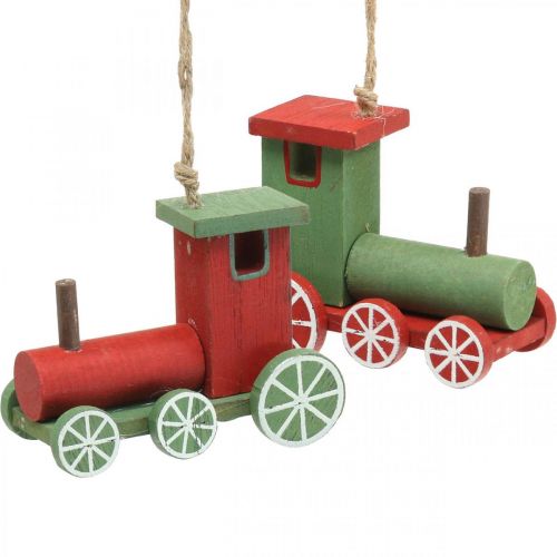 Article Locomotive décorations de sapin de Noël bois rouge, vert 8,5 × 4 × 7cm 4pcs