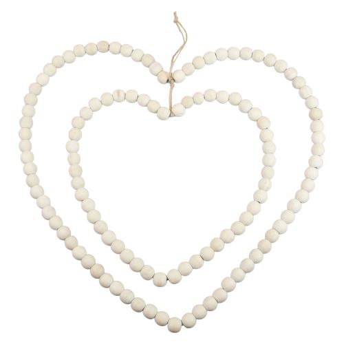 Boucle anneau décoratif coeur en perles de bois décoration à suspendre 38×40,5cm