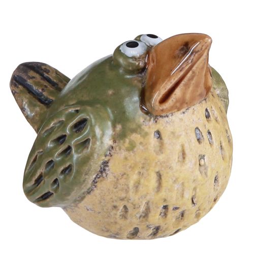 Floristik24 Décoration en céramique oiseau rigolo vert printemps 9×7,5×6,5cm 3 pcs