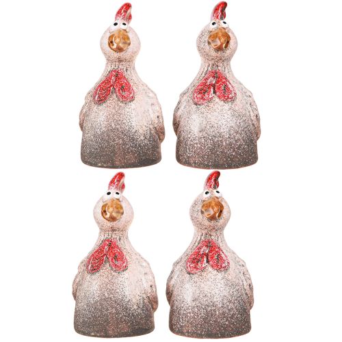 Article Figurine décorative amusante en céramique de poulet décoratif Pâques 10,5 cm 4 pièces