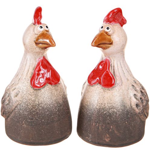 Floristik24 Décoration de Pâques en céramique Poulet drôle 13,5cm 2pcs
