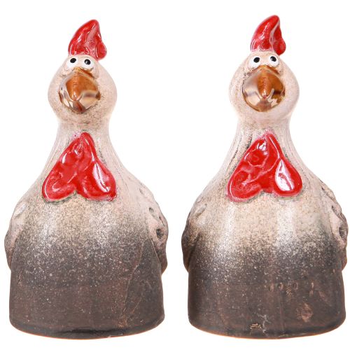 Article Décoration de Pâques en céramique Poulet drôle 13,5cm 2pcs
