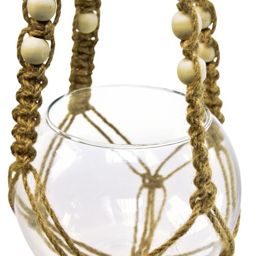 Article Panier suspendu en macramé vase en verre rond décoration à suspendre Ø13cm H75cm