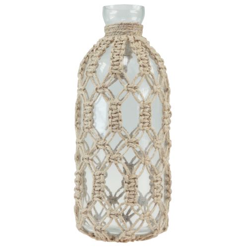 Article Vase décoratif en verre bouteille macramé jute naturel Ø10,5cm H26cm