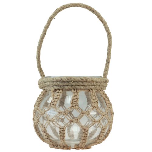 Article Pot en verre décoratif suspendu en verre macramé transparent Ø16cm H29cm