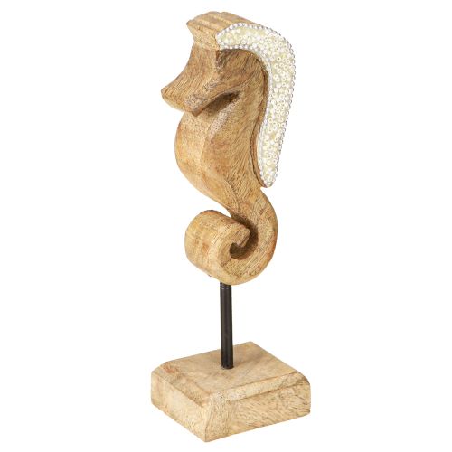 Décoration en bois de manguier hippocampe avec perles décoration de table maritime 20cm