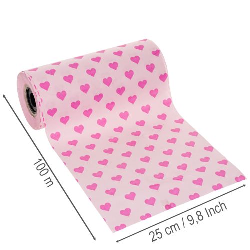 Papier manchette à motif cœur, rose, 25 cm, 100 m | Floristik24.be
