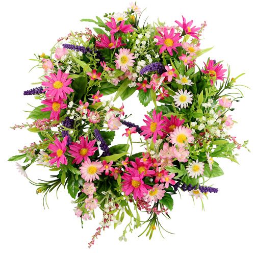 Floristik24 Couronne de marguerites avec lavande Ø 28 cm, fuchsia