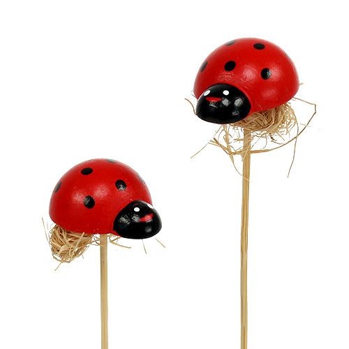 Article Coccinelle sur bâton en bois avec décoration en sisal 3,5 cm 24 pcs