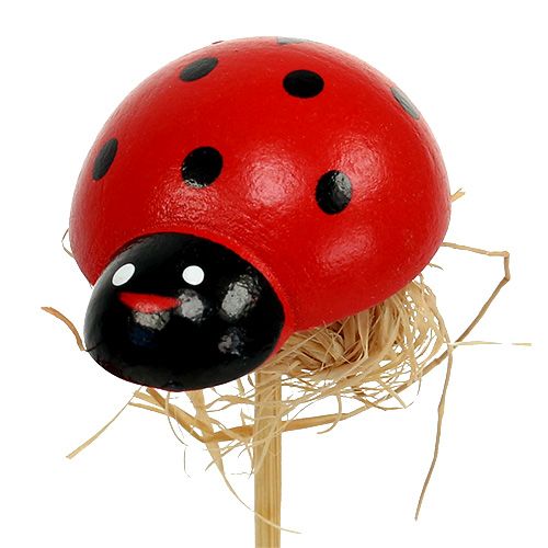 Article Coccinelle sur bâton en bois avec décoration en sisal 3,5 cm 24 pcs