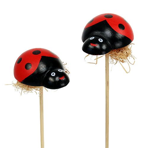 Floristik24 Coccinelle sur bâton en bois avec décoration en sisal 5cm 24 pcs