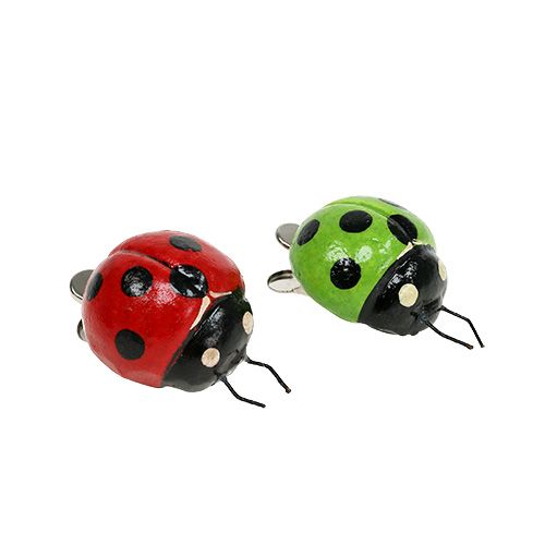 Floristik24 Coccinelles avec clip rouge, vert 3,5 cm 6 p.