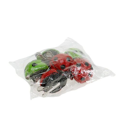 Floristik24 Coccinelles avec clip rouge, vert 3,5 cm 6 p.