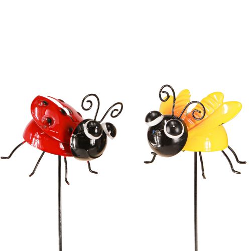 Coccinelle et abeille avec bâton Décoration de jardin en métal 46 cm 2 pièces