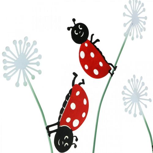 Floristik24 Plug décoratif coccinelle, déco printanière, pissenlit avec scarabée, plug métal L55cm lot de 3