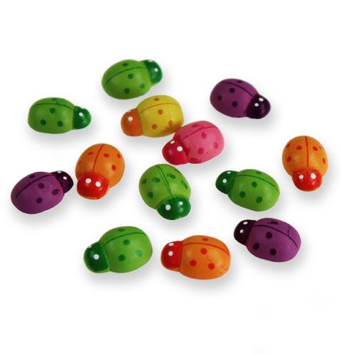 Floristik24 Coccinelles en bois à coller 2cm couleurs assorties. 220 pièces