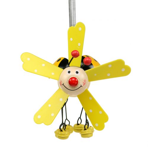 Floristik24 Carillon à Vent Coccinelle Bois Jaune 12cm
