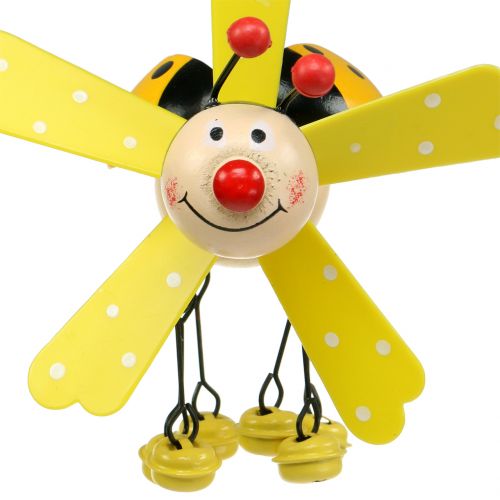 Floristik24 Carillon à Vent Coccinelle Bois Jaune 12cm