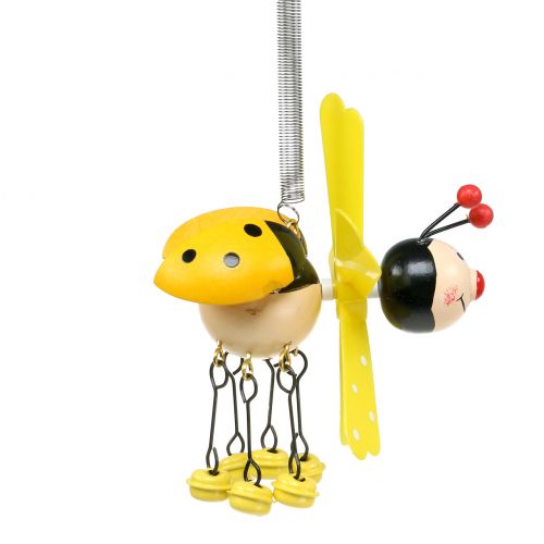 Floristik24 Carillon à Vent Coccinelle Bois Jaune 12cm
