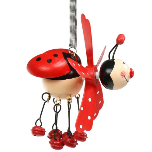 Floristik24 Carillon à vent coccinelle bois rouge 12cm