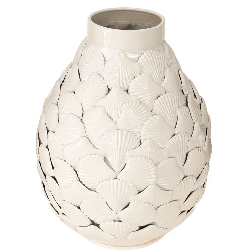 Floristik24 Vase Décoration Maritime Vase Métal Coquillages Gris Blanc Ø24cm H31.5cm
