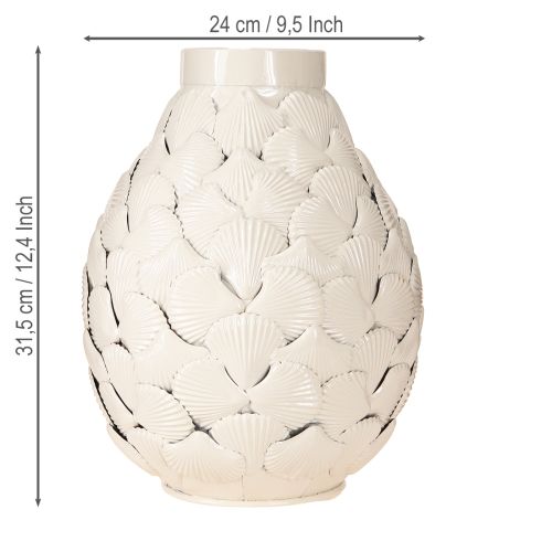 Article Vase Décoration Maritime Vase Métal Coquillages Gris Blanc Ø24cm H31.5cm