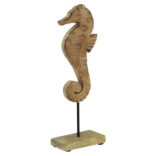 Article Décoration maritime hippocampe sur support bois de manguier naturel 29,5cm