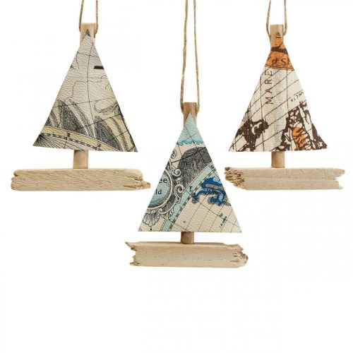 Floristik24 Décoration maritime voilier bateau en bois déco cintre petit H12cm 3pcs