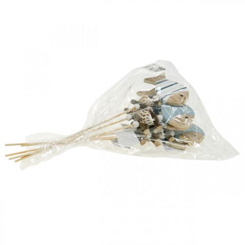 Floristik24 Bouchons décoratifs maritimes, poissons et coquillages sur bâton, décors marins, poissons en bois 6pcs