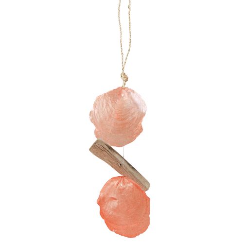 Cintre décoration maritime coquillages Capiz bois flotté orange naturel 35cm