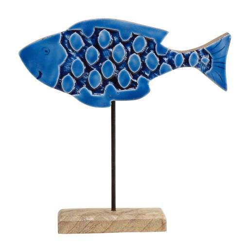 Article Poisson décoratif maritime en bois sur support bleu 25cm × 24,5cm