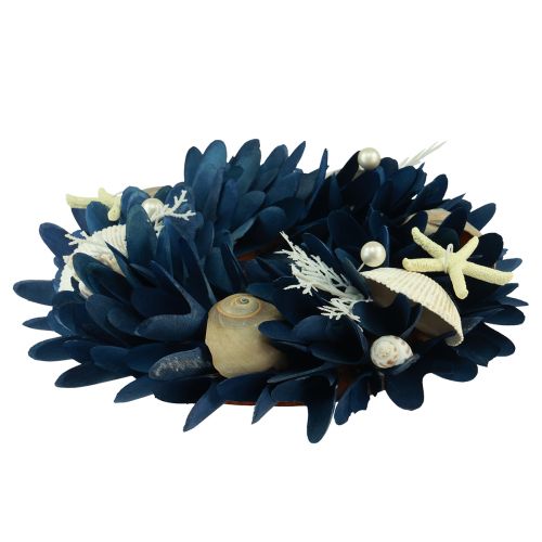 Article Couronne décorative maritime avec coquillages bleu couleurs naturelles Ø27cm