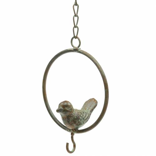 Floristik24 Oiseau dans un anneau en guise de suspension métal marron-vert Ø9.8cm L32.5cm