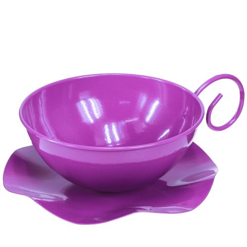 Article Tasse décorative en métal Ø16cm H9cm Tasse à thé avec soucoupe Violet 2pcs