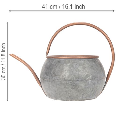 Arrosoir décoratif en métal, style champêtre vintage, décoration de jardin, pour les plantations, cuivre argenté, L 41 cm Ø 26 cm H 30 cm | Floristik24.be