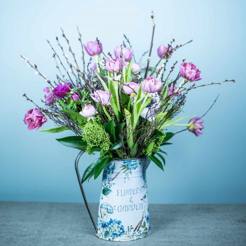 Article Vase à fleurs cruche fleurs bleu, vert jardinière décoration de jardin métal 23cm