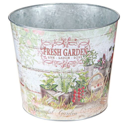 Pot de fleurs en métal Fresh Garden coloré vintage H18 cm
