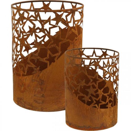 Floristik24 Lanterne métal patiné décor étoiles Ø15cm/20cm lot de 2