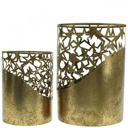Article Lanterne en métal aspect feuille d'or étoiles Ø15cm/20cm lot de 2