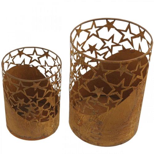 Floristik24 Lanterne métal patiné décor étoiles Ø15cm/20cm lot de 2