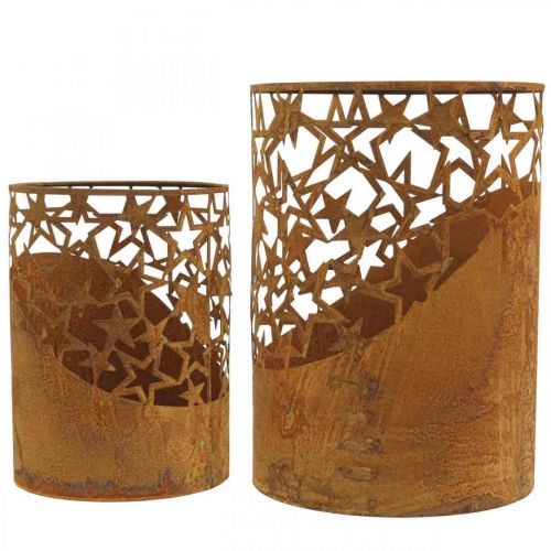 Floristik24 Lanterne métal patiné décor étoiles Ø15cm/20cm lot de 2