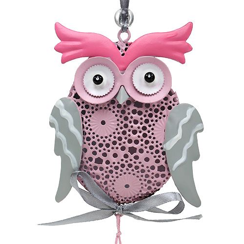 Floristik24 Suspension métallique chouette gris, blanc, rose 10 cm 3 p.