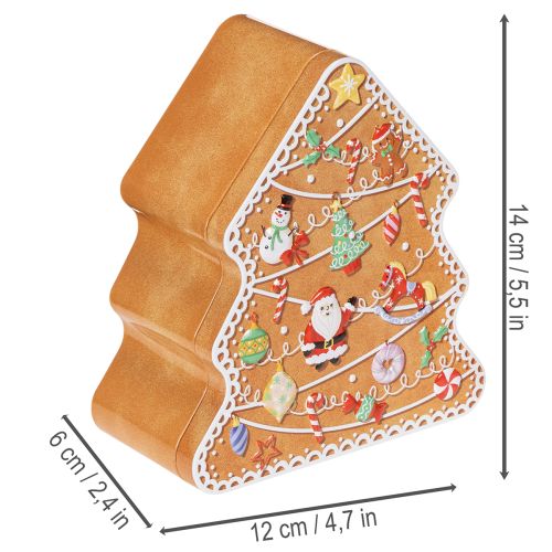Boîte de Noël, boîte à biscuits, sapin et maison de Noël, aspect pain d'épice, 14 cm, 2 pièces | Floristik24.be