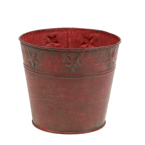 Seau en métal rouge avec étoiles Ø15cm H13cm | Floristik24.be