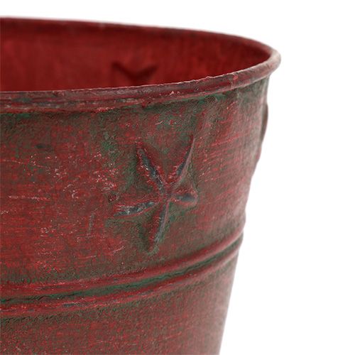 Seau en métal rouge avec étoiles Ø15cm H13cm | Floristik24.be