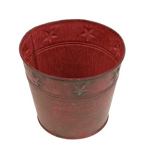 Seau en métal rouge avec étoiles Ø15cm H13cm | Floristik24.be