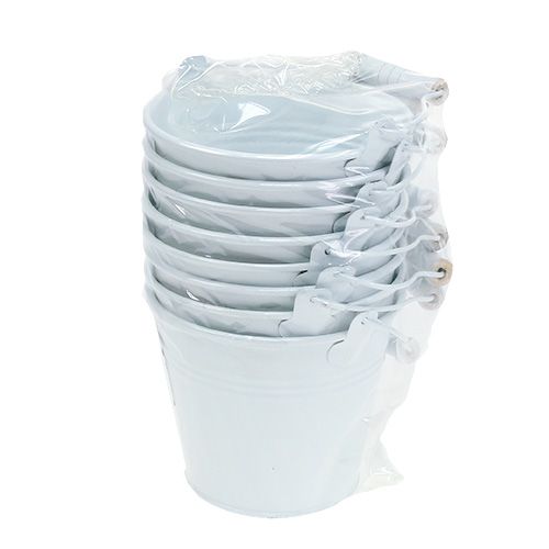 Floristik24 Seau en métal blanc Ø12cm H10cm 8 pcs