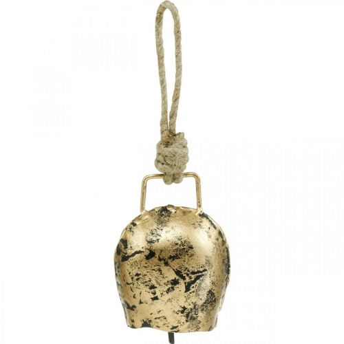 Floristik24 Cloches à accrocher, mini cloches à vache, maison de campagne, cloches en métal doré, aspect antique 7 × 5cm 12pcs