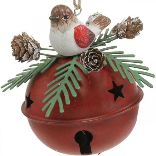 Floristik24 Cloches avec merles, décorations oiseaux, hiver, cloches décoratives pour Noël blanc/rouge Ø9cm H10cm lot de 2